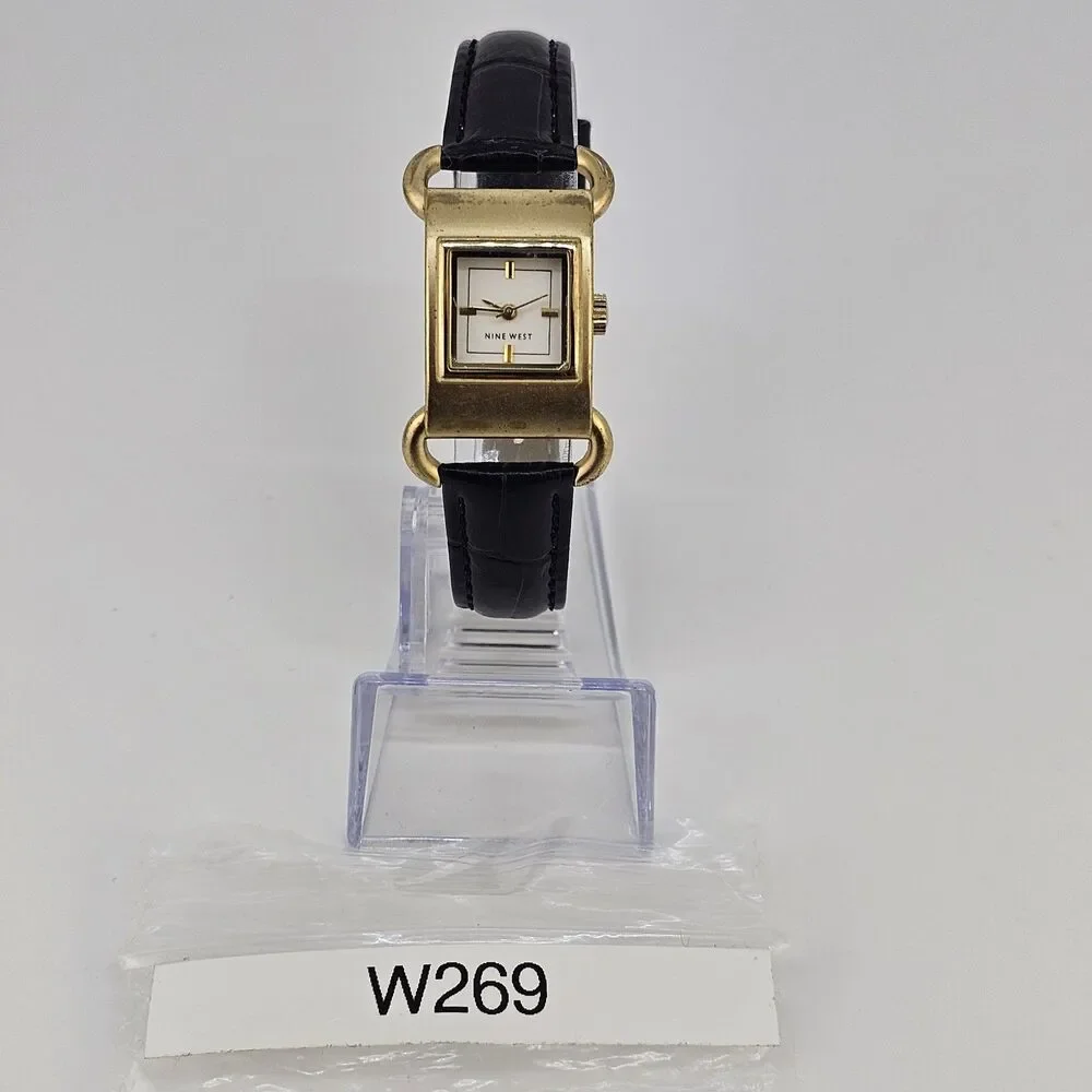 Nine West Women's Watch‎ 20MM White Dial New Black Leather Bands New Battery